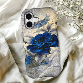 Victorian Dark Blue Rose Ephemera iPhone 17 Case