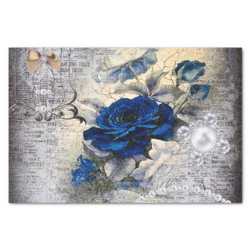 Victorian Dark Blue Rose Ephemera Decoupage Tissue Paper