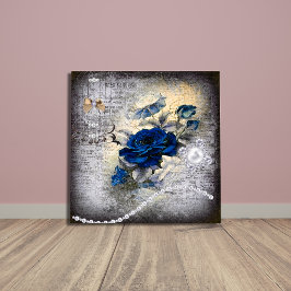 Victorian Dark Blue Rose Ephemera Faux Canvas Print