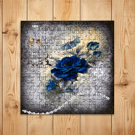Victorian Dark Blue Rose Ephemera Jigsaw Puzzle