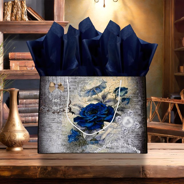 Victorian Dark Blue Rose Ephemera Large Gift Bag (Creator Uploaded)