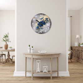 Victorian Dark Blue Rose Ephemera Round Clock