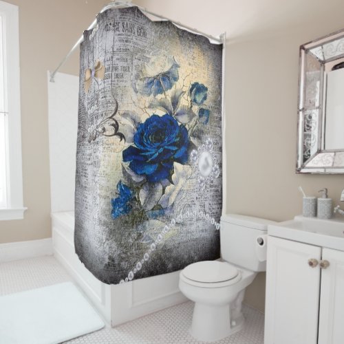 Victorian Dark Blue Rose Ephemeral Shower Curtain