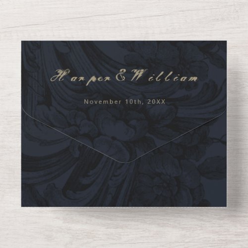 Victorian dark blue wedding envelope all in one invitation