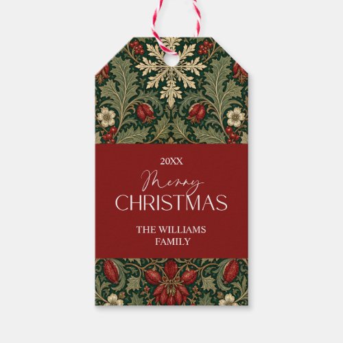 Victorian Dark Botanical red berries family name  Gift Tags