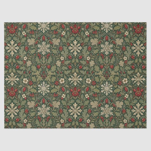 Victorian Dark Botanical red berry William Morris Tissue Paper