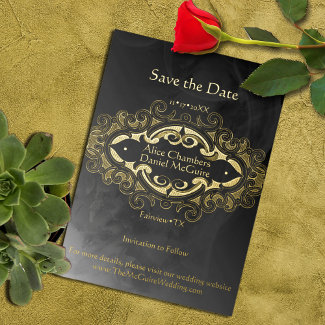 Victorian Dark Gray and Gold Accent Save the Date