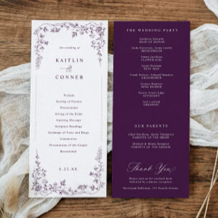 Victorian Dark Purple French Floral Wedding Program