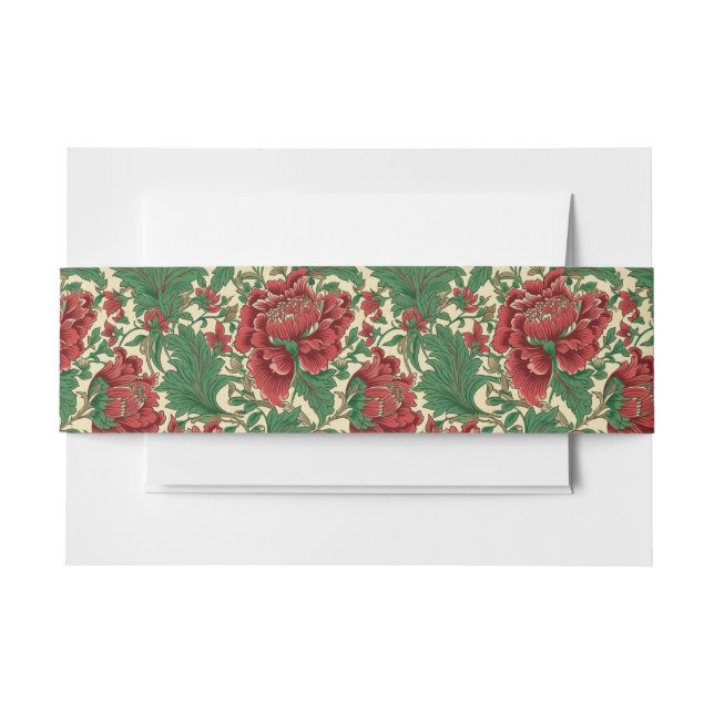 Victorian Decadence Elegant Red Floral Invitation Belly Band (Front Example)