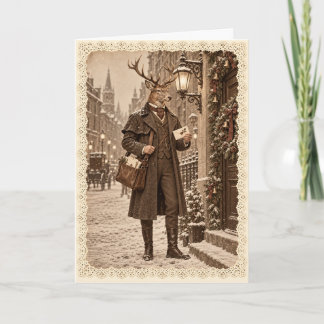 Victorian Deer Postman Christmas Card