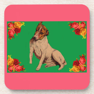Victorian dog and flowers beverage coaster