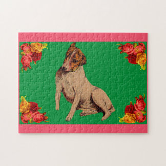 Victorian dog and flowers jigsaw puzzle