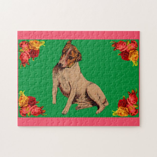 Victorian dog and flowers jigsaw puzzle (Horizontal)