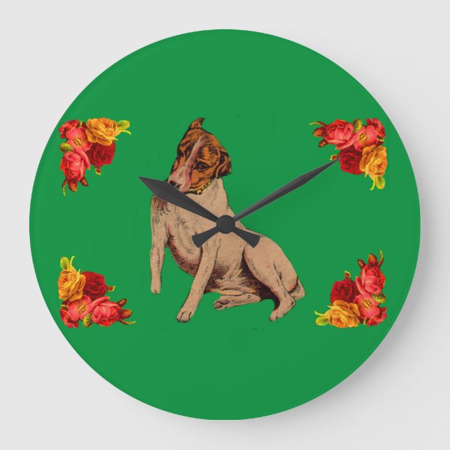 Victorian dog and flowers large clock (Front)