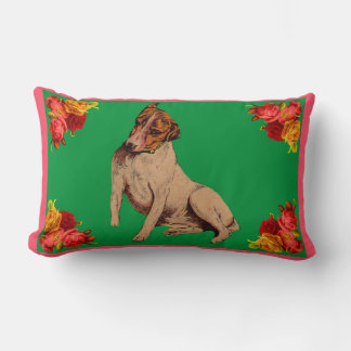 Victorian dog and flowers lumbar pillow