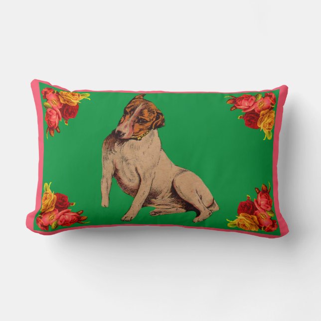 Victorian dog and flowers lumbar pillow (Front)