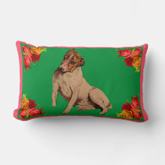 Victorian dog and flowers lumbar pillow