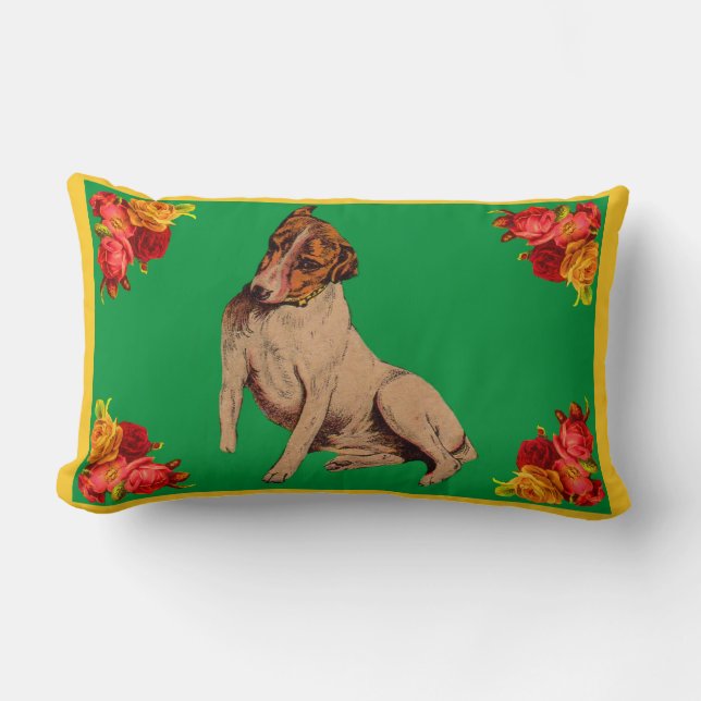 Victorian dog and flowers lumbar pillow (Front)