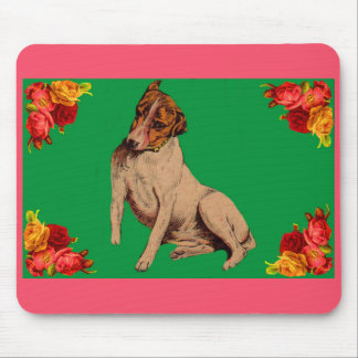 Victorian dog and flowers mouse pad