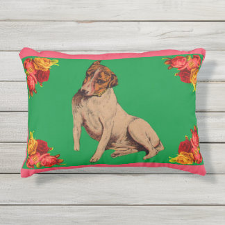 Victorian dog and flowers outdoor pillow