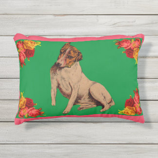 Victorian dog and flowers outdoor pillow
