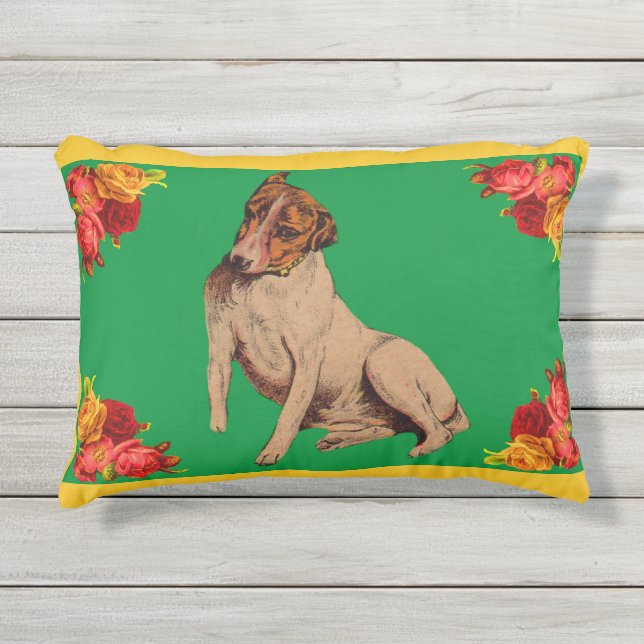 Victorian dog and flowers outdoor pillow (Front)