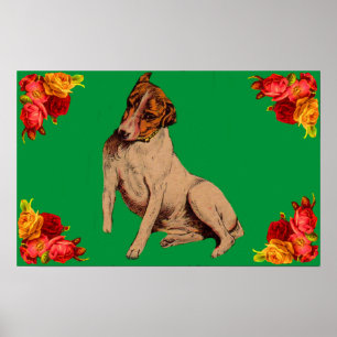 Victorian dog and flowers poster