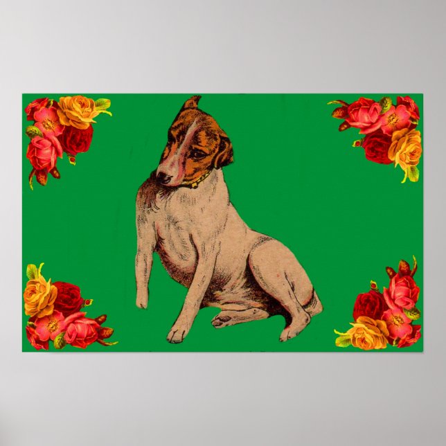 Victorian dog and flowers poster (Front)
