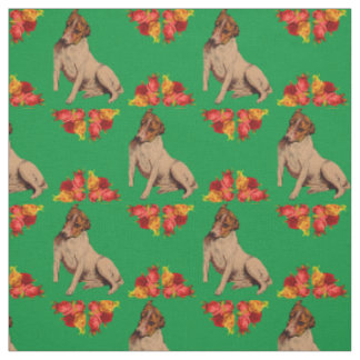 Victorian dog and flowers print fabric