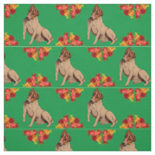Victorian dog and flowers print fabric
