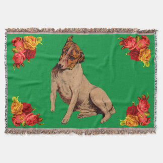Victorian dog and flowers throw blanket