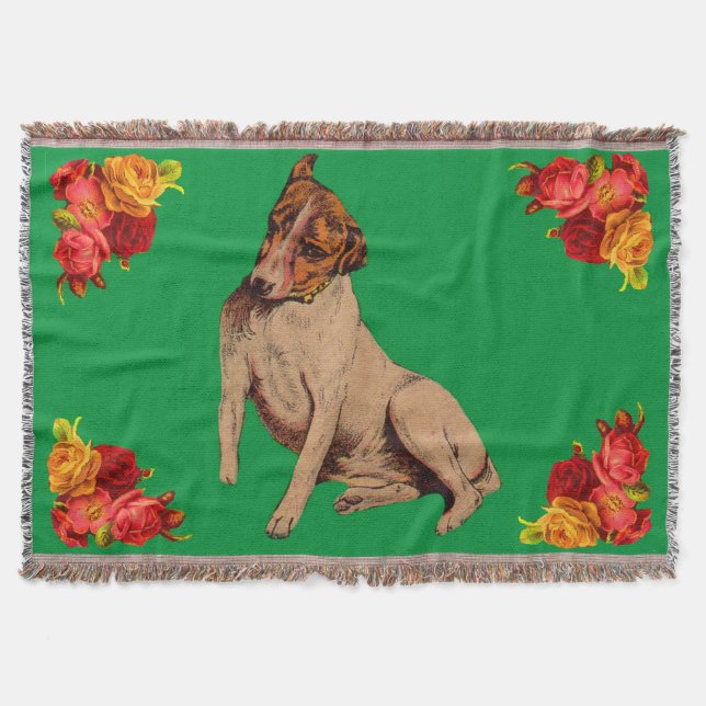 Victorian dog and flowers throw blanket (Front)