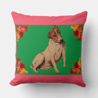 Victorian dog and flowers throw pillow