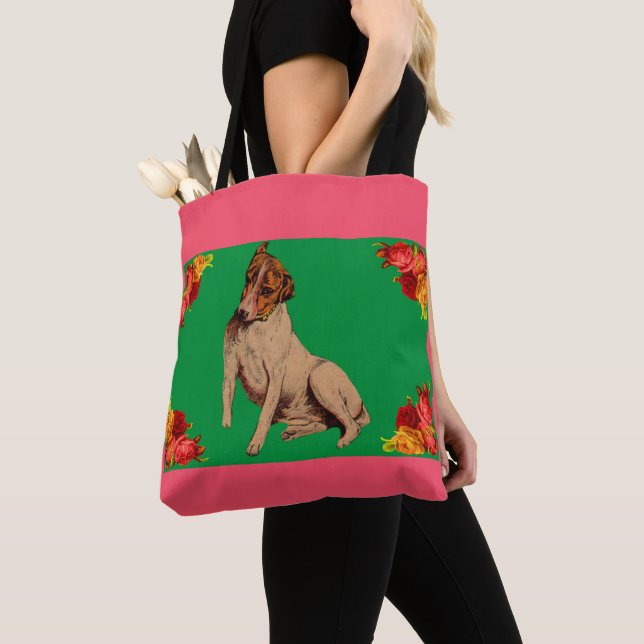 Victorian dog and flowers tote bag (Close Up)