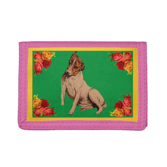 Victorian dog and flowers tri-fold wallet (Front)