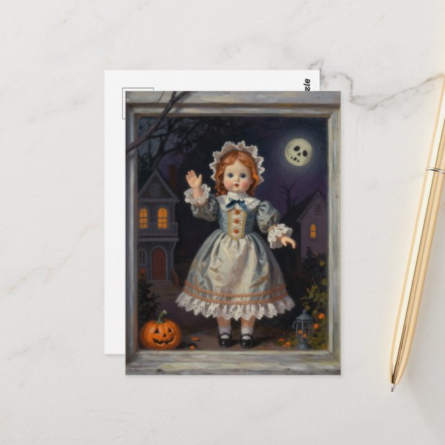 Victorian Doll Waving Postcard (Front/Back In Situ)