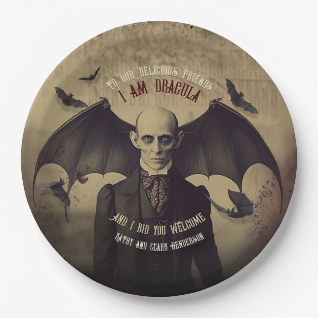 Victorian Dracula Gothic Horror Party Paper Plates (Front)