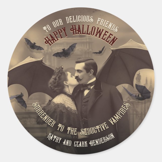 Victorian Dracula Romantic Kiss Gothic Party Favor Classic Round Sticker (Front)