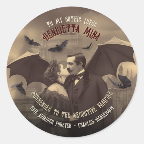 Victorian Dracula Seductive Romantic Kiss Classic Round Sticker