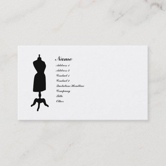 Victorian Dress Form Silhouette Business Card (Front)
