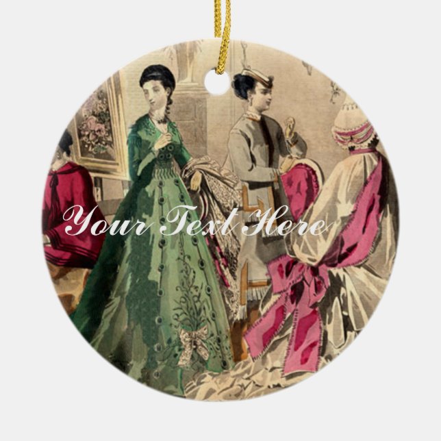 Victorian Dress With Pink Bow Ceramic Ornament (Front)