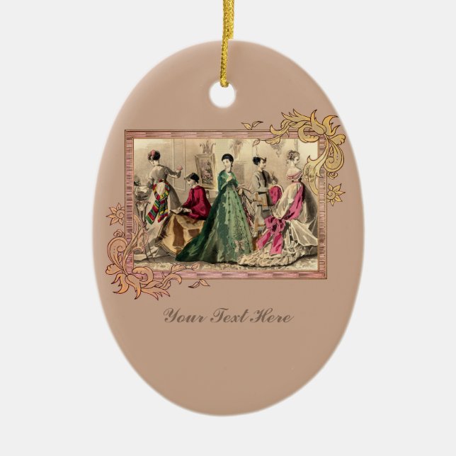 Victorian Dress With Pink Bow Ceramic Ornament (Front)