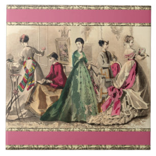 Victorian Dress With Pink Bow Ceramic Tile