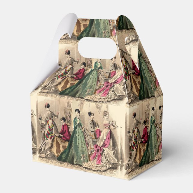 Victorian Dress With Pink Bow Favor Box (Front Side)