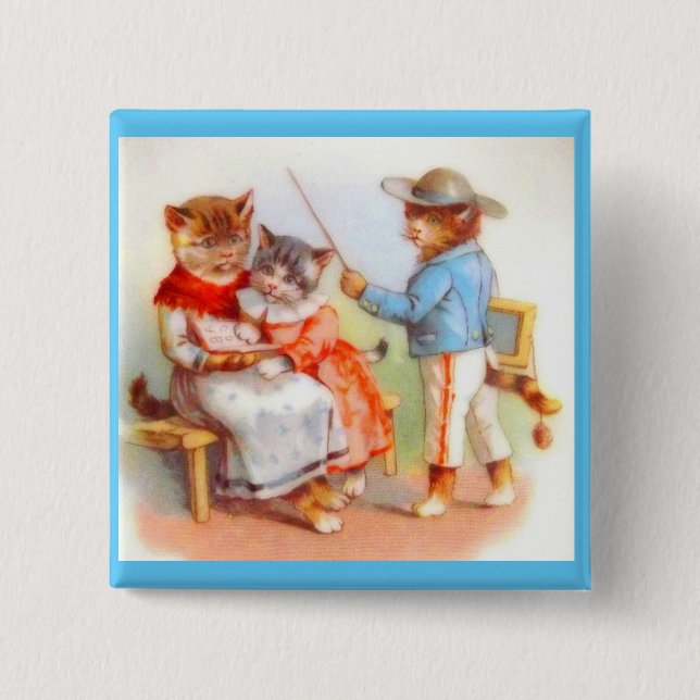 Victorian dressed kitty cats button (Front)