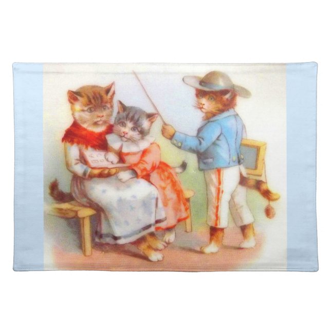 Victorian dressed kitty cats cloth placemat (Front)