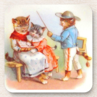 Victorian dressed kitty cats drink coaster
