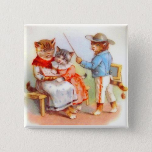 Victorian dressed kitty cats family button