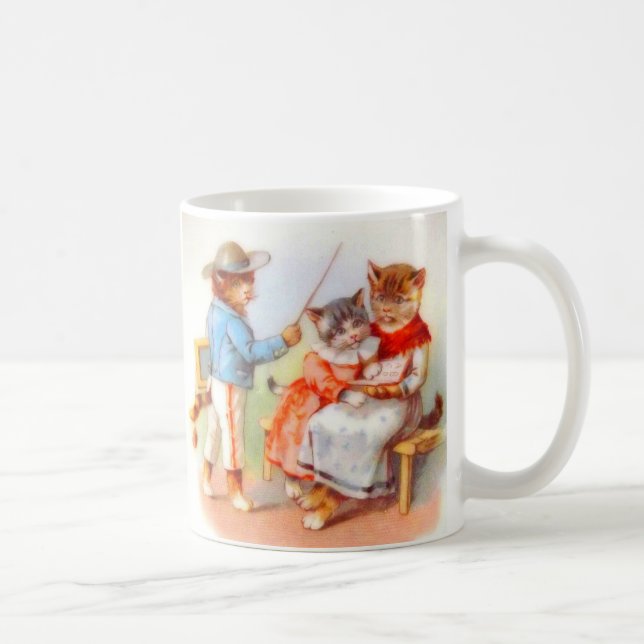 Victorian dressed kitty cats family coffee mug (Right)