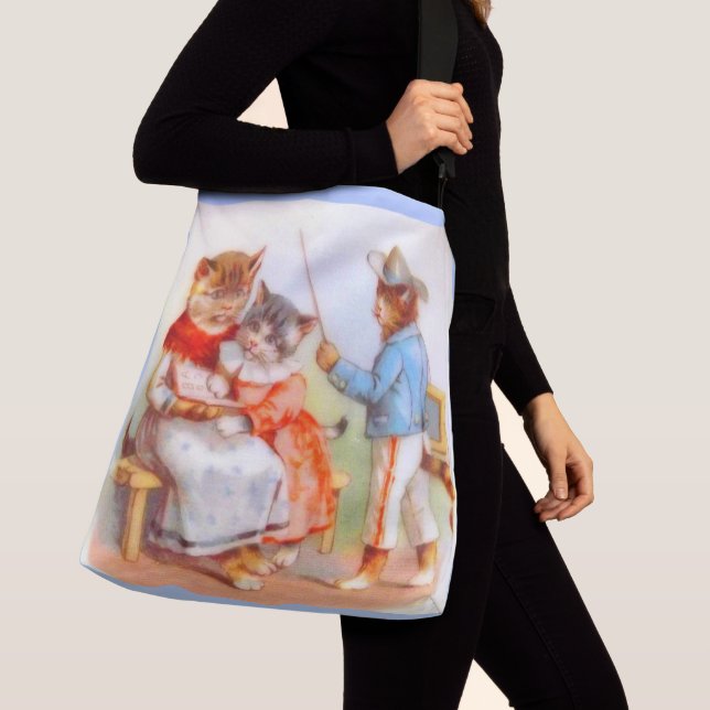 Victorian dressed kitty cats family crossbody bag (Close Up)